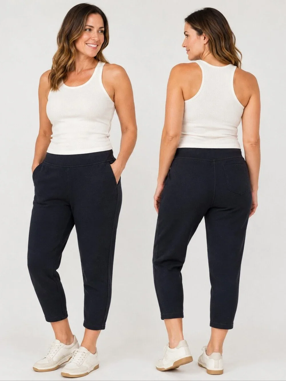 Lands’ End Serious Sweats Black Pull-On Pants Large Petite 14-16